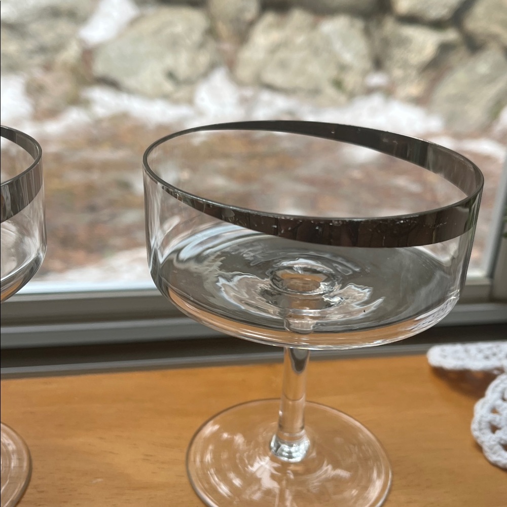 Vintage Silver Rim Coupe Glasses | Mid Century Champagne Dessert | Set of 2 - Picture 4 of 5